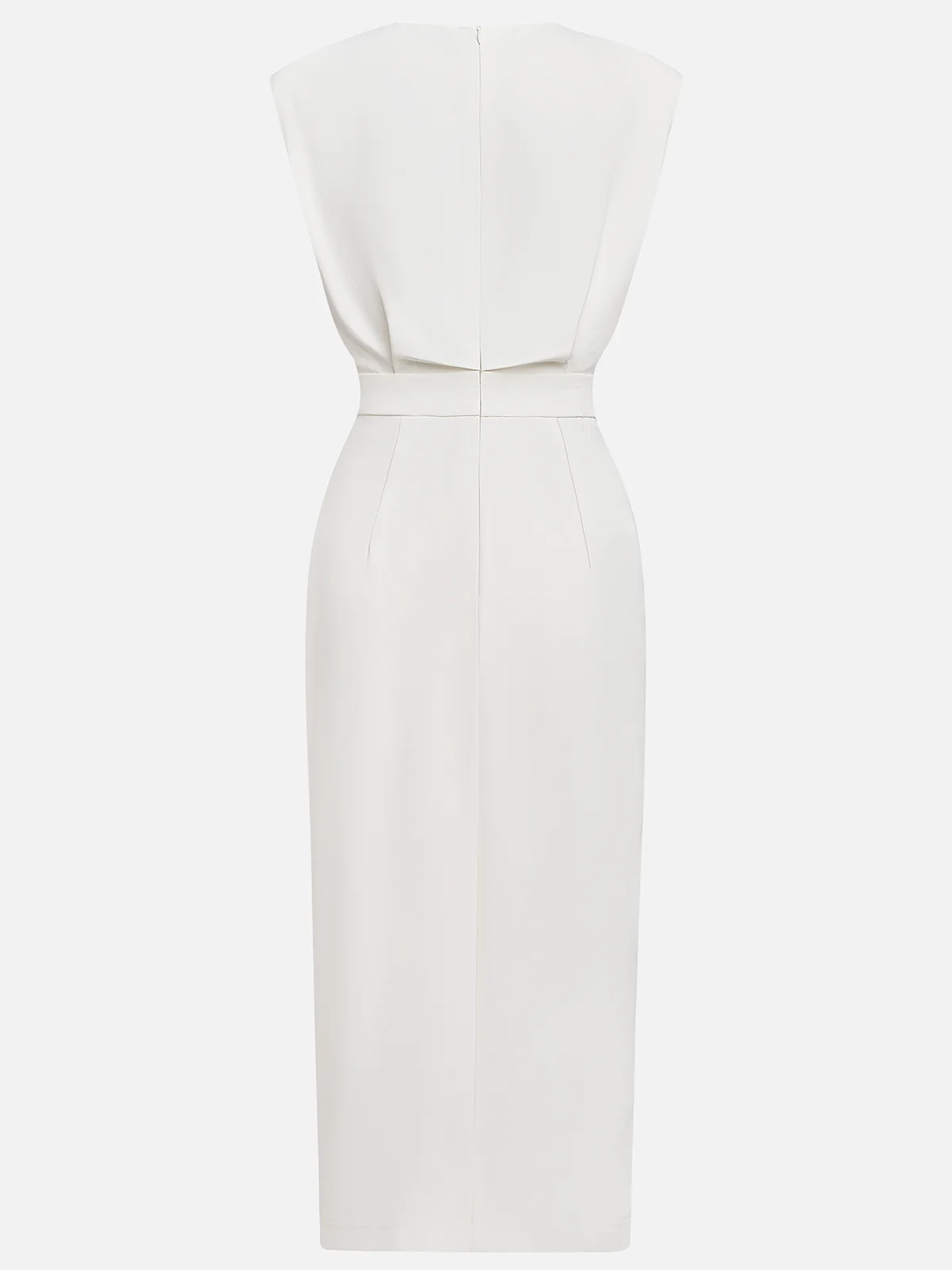 Genevieve | Solid Midi Dress with Button Slit and Round Neckline