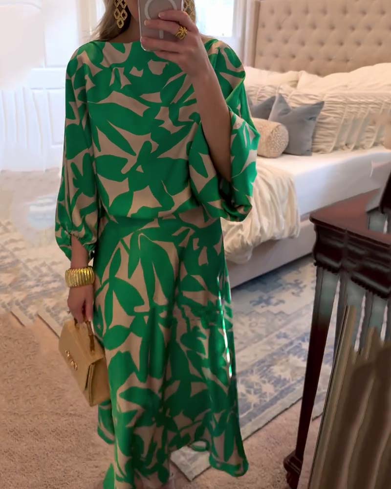 Mirabelle | Set Dress Casual Printed Lantern Sleeves Temperament