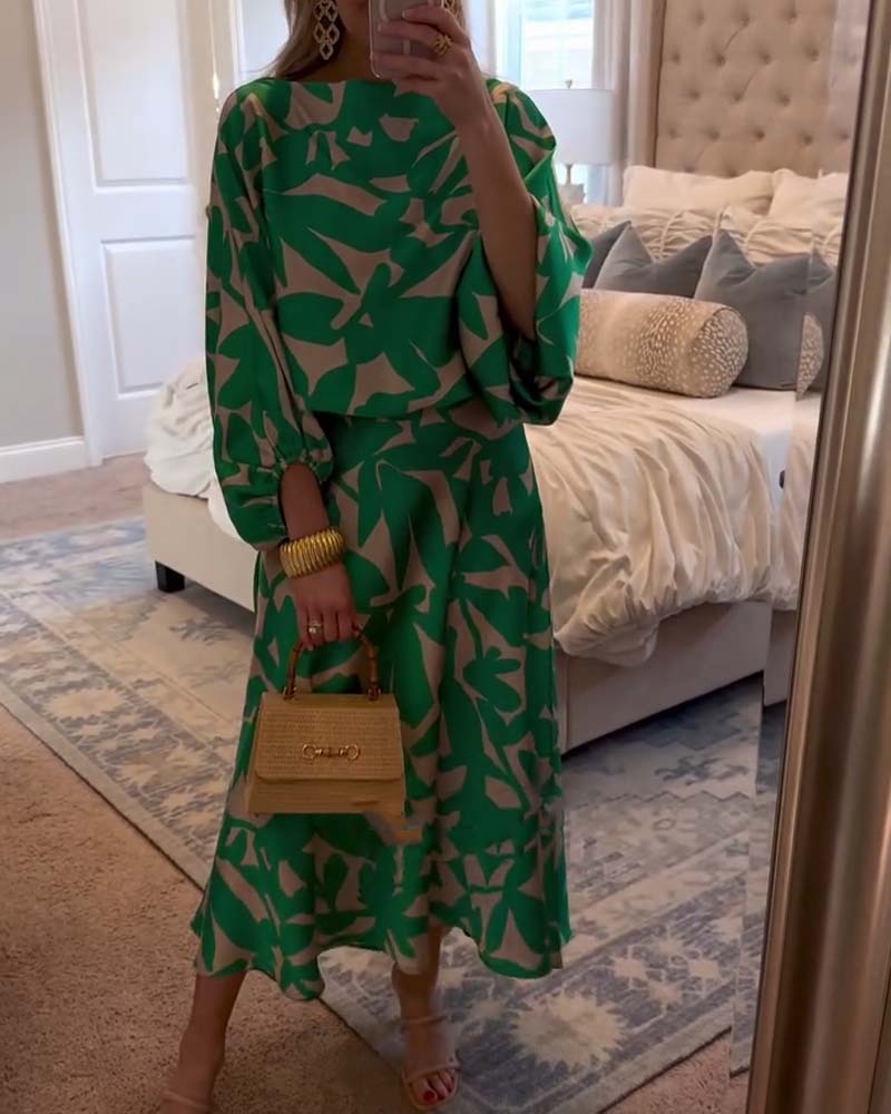 Mirabelle | Set Dress Casual Printed Lantern Sleeves Temperament