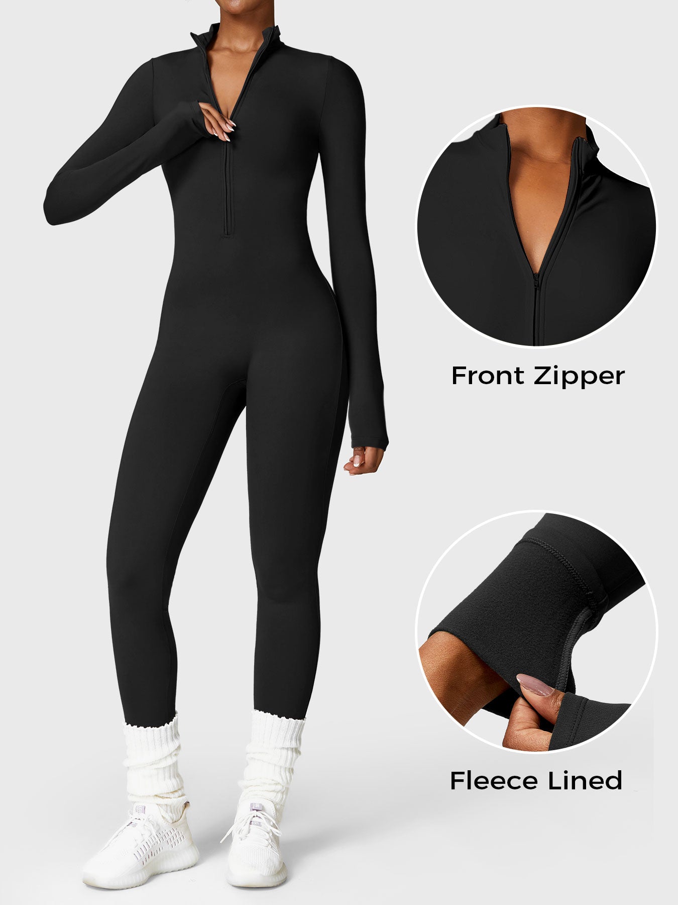 Fleece-Lined Long Sleeve Jumpsuit