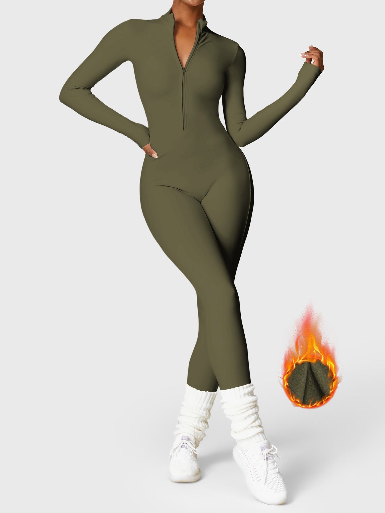 Fleece-Lined Long Sleeve Jumpsuit