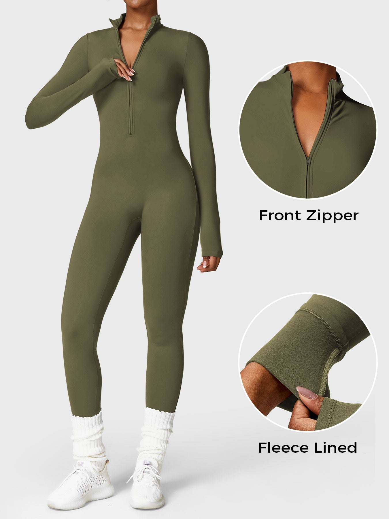 Fleece-Lined Long Sleeve Jumpsuit