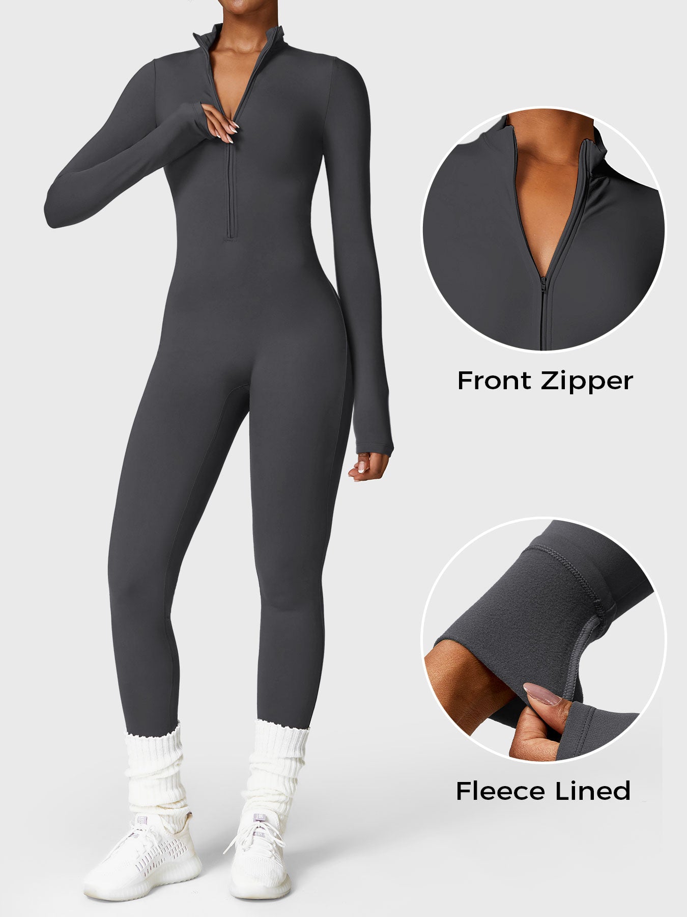 Fleece-Lined Long Sleeve Jumpsuit